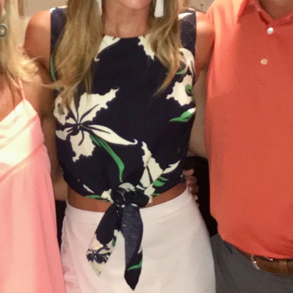 Lucy Paris Navy, Green White Crop Top with Tie Front